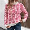 Amazon Transfronterizo Día de San Valentín Suéter de punto de cuello alto medio Otoño e Invierno 2024 Jacquard Floral Europeo y Americano Suéter Rosa para Mujer