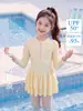 Traje de Baño para Niñas Verano 2026 Estilo Nuevo Traje de Baño tipo Falda de Alta Apariencia para Niñas Mayores Traje de Baño de Manga Larga Protector Solar