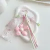 Llavero de Flor Rosa Estilo Coreano Femenino Bloqueo de Color Rosa Verde Cinta de Encaje Encanto para Bolsa Cuerda Trenzada Colgante para Bolsa