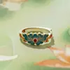 Anillo de Plata de Ley Plata Pura 999 Nuevo Estilo Chino Rosa Floral Esmalte Dorado Elegante Abierto Lujo Ligero Anillo para Dedo Índice