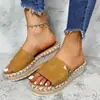 Zapatillas de cuña tejidas con cuerda de cáñamo de suela gruesa, estilo europeo y americano, nuevas para exportación de verano para mujer, sandalias de una tira, talla grande para mujer
