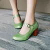 Nuevos Zapatos de Tacón Medio con Hebilla y Punta Redonda Brogue Retro Mary Jane de Tacón Grueso Estilo Hada para Primavera y Otoño de Comercio Exterior