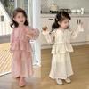 Ropa para niños al por mayor traje para niña primavera y otoño 25 nuevos niños estilo pequeña fragancia estilo extranjero camisa pantalones de pierna ancha dulce conjunto de dos piezas