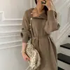 2026 Transfronterizo Amazon Otoño e Invierno Nuevo Estilo Holgado con Cinturón de Corbata Botones Cuello Alto Vestido Largo Vestido Suéter para Mujer