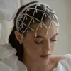 Faixa de Cabeça de Cristal Recortado para Novo Produto Transfronteiriço Moda Europeia e Americana Adorno de Cabeça de Pérola para Noiva Casamento Acessórios de Cabelo Corrente de Cabelo