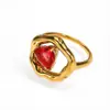Anillo de Acero de Titanio con Cristal Amarillo Irregular en Forma de Corazón Hueco, Joyería de Anillo de Acero Inoxidable de Moda