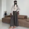 Foto real estilo coreano outono e inverno calça reta casual engrossada TR escovada de perna larga 2026 novo estilo outono e inverno calça cropped feminina