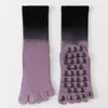Calcetines de Yoga Degradados de Media Pantorrilla Antideslizantes Profesionales para Mujer Pilates Calcetines de Cinco Dedos Deportes de Interior Fitness Calcetines Antideslizantes