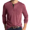Camiseta de Manga Larga para Hombre 2026 Transfronteriza Algodón Corte Delgado Cuello Henley Bolsillo Camisa Base Transpirable Absorbe la Humedad Top para Hombre