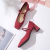 Zapatos Mary Jane Rojos con Correa Única para Mujer, Nuevo Estilo 2025, Zapatos de Boda con Tacón Grueso, Zapatos Xiuhe, Tacones Altos de Punta Cuadrada, Zapatos de Boda de Boca Baja