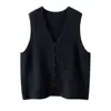 Outono e Inverno Novo Colete de Tricô de Caxemira com Decote V Estilo Chinês Feminino Look Solto Emagrecedor Versátil Colete Tricotado Colete Top