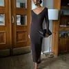 Ins transfronterizo estilo europeo y americano 2026 nueva moda elegante ropa de mujer al por mayor doble cuello en V floral tejido vestido largo para ir al trabajo