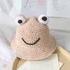Sombrero de paja hecho a mano de rana linda de dibujos animados estilo coreano verano nuevo para niños y niñas sombrero de cubo parasol