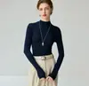 Suéter de gola alta 100% lã slim fit para mulheres, nova blusa base de malha de cor sólida para outono e inverno, top suéter afina a silhueta