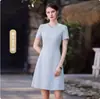 Vestido Rosa de Verano con Cuello Redondo Sencillo Profesional para Mujer Tienda de Joyería Salón de Belleza Departamento de Ventas Ropa de Trabajo Falda de Mujer OL
