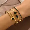 Acero Inoxidable Dorado Negro Concha Trébol de Cuatro Hojas Números Romanos Pulsera de Uñas Lujo Ligero Joyería de Moda de Gama Alta No se Desvanece