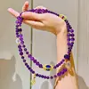 Collar Retro de Alta Gama de Amatista Natural con Diseño Largo Cadena para Suéter