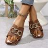 Comercio Exterior 2025 Zapatillas Planas de Una Tira Cruzada Transfronterizas Talla Grande para Mujer Fondo Plano Ligeras Moda Cadena Punta Cuadrada Sandalias Casuales