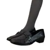 Edición Piel de Vaca Cuero Genuino Zapatos Planos Sencillos de Nicho para Mujer Punta Redonda Versátiles Tacón Grueso Zapatos Individuales Hebilla de Cuero Estilo Británico Zapatos Pequeños de Cuero