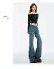 2025 Novo Outono Retrô Cintura Alta Micro Flare Jeans Mulher Não Skinny Emagrecedor Stretch Solto Calças Comprimento Chão