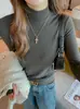 Camiseta Básica de Canalé de Cuello Medio Alto para Mujer Otoño e Invierno, Ropa Interior de Nicho de Gama Alta, Top Elegante de Corte Ajustado