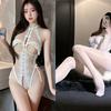 Lingerie Sexy, Pijama Sexy Temptação de Renda Bordada Pura Luxúria, Body com Abertura no Gancho, Conjunto Paixão Tamanho Grande para Mulheres