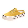 Mules Casuais de Lona Femininas Verão 2026 Novo Estilo, Sapato Slip-On com Solado Grosso Sem Salto, Sapatos Versáteis Preguiçosos, Estilo Ins