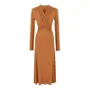 Vestido Elegante de Gola V Manga Longa Feminino Outono Novo Estilo Toque de Luxo Cintura Marcada Emagrecedor Saia Longa Vestido de Escritório com Temperamento