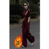 Traje Casual Deportivo a Juego Rojo Ankora de Dos Piezas Otoño e Invierno para Mujer Estilo Deportivo Chaqueta con Cremallera Pantalón Recto para Lucir en la Calle