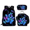 2024 Nova Temporada Escolar Borboleta Transfronteiriça Conjunto de Três Peças Mochila Escolar Bolsa de Lanche Estojo Mochila