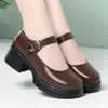 Zapatos de cuero versátiles que aumentan la altura para primavera y otoño, zapatos Mary Jane de mujer de punta redonda con hebilla, tacón grueso retro de plataforma, suela gruesa