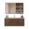 Gabinete de Baño Color Nogal, Lavabo de Madera Maciza Multicapa a Prueba de Humedad, Lavabo Integrado, Gabinete de Baño de Doble Cajón, Lavabo Integrado de Cerámica