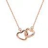Collar de plata de ley 925 con doble corazón y circonita de diamantes de imitación de moda transfronteriza para mujer, cadena de clavícula elegante y de lujo ligero, colgante único y versátil