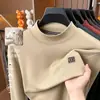 Camisa básica de lã e seda com gola semi-alta para homens, nova coleção outono 2026, moletom casual escovado quente de manga longa para homens
