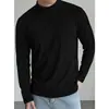 Camiseta masculina de modal com manga longa e gola semi-alta, camisa base casual de gola média, antibacteriana e antiácaro, camisa lisa de outono