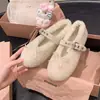 Versión Personalizada~Zapatos Mary Jane con Correa de Lazo de Lana de Oveja para Mujer, Zapatos Cálidos de Algodón con Lana para Uso en Exteriores, Zapatos Planos