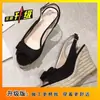 Sandalias de Paja Cómodas de Estilo Vintage con Suela Gruesa Estilo Hada con Lazo de Gamuza Sandalias de Cuña con Punta Abierta para Mujer 2025