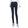 Calça Preta Tubarão de Cintura Alta, Nova Coleção de Outono Elástica Tamanho Plus com Forro de Fleece Calça Mágica para Mulheres, Calça Skinny Lápis para Roupa Externa