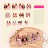 24 Peças de Unhas Europeias e Americanas de Ponta Longa Sexy Usáveis Transfronteiriças Padrão Zebra Flor Estéreo Unhas Artísticas de Diamante Feitas à Mão Venda por Atacado
