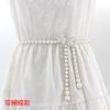 Vestido de lazo dulce estilo coreano para mujer, cadena de cintura con perlas, cinturón fino decorativo de moda para mujer, nueve generaciones de cabello