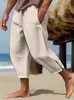 2025 Novo Cruzamento Amazon Casual Masculino Verão Cordão na Cintura Bolso Algodão e Linho Calça Masculina Nove Pontos Calça de Praia