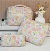 Bolsa de Cosméticos Acolchada Floral, Bolsa de Almacenamiento Portátil de Gran Capacidad para Viaje, Bolso de Mano de Algodón Lindo Estilo Ins
