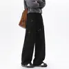 Pantalones deportivos plisados bordados blanco gris para hombre, otoño, estilo americano, caída, pantalones de fitness, marca de moda, pantalones casuales de pierna recta