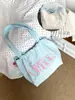 Bolso Tote con Cordón de Nuevo Estilo Coreano para Primavera y Verano, Bloques de Color, Ligero, Estampado de Letras Color Dopamina, Bolso de Hombro Fresco y Sencillo para Gimnasio