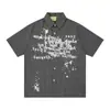 Camisa a Cuadros de Manga Corta con Estampado de Letras tipo Splash para Hombre, Nuevo Estilo Universitario Primavera/Verano, Top Casual Holgado Personalizado para Parejas