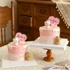 Decoración de pastel para el Día de San Valentín chino tarjeta en forma de corazón adorno de perro de dibujos animados lindo inserto de vela con lazo topper