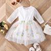 Vestido de princesa con temperamento para niñas, de Amazon, otoño e invierno, de encaje, de manga larga, con bordado de flores y malla