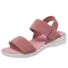 Sandalias de Talla Grande Transfronterizas para Mujer Comercio Exterior Suela Plana Boca de Pez Correa de una Sola Tira Sandalias Romanas Elásticas Estilo 2025 Cuña Verano Suela Gruesa