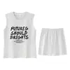 Pijama de Algodón Puro para Mujer, Estilo Verano con Almohadillas en el Pecho, Sin Mangas, Lindo, Moderno, Casual, Shorts Sueltos, Ropa de Casa Set