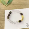 Cultura de Dunhuang Estilo Chinês Novo Meditação Cristal Branco Madeira de Sândalo Dourada Natural Pulseira de Contas Olho Amarelo Sorte para Homens e Mulheres